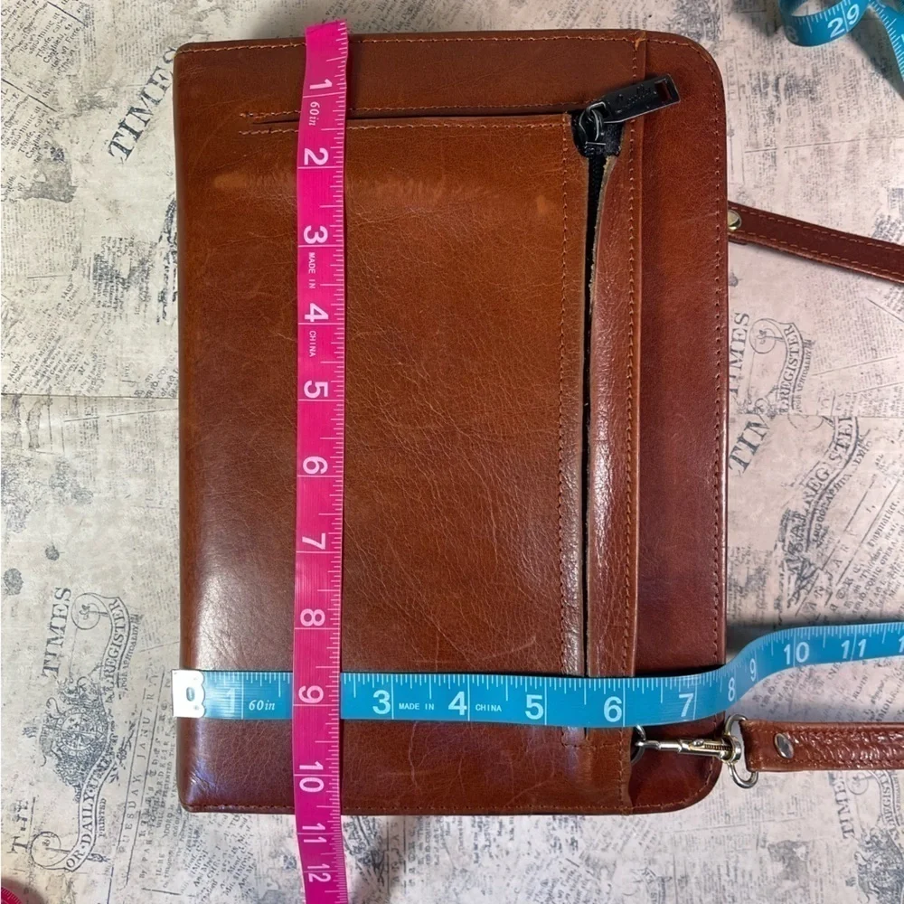 Scully Vintage Brown Leather Crossbody 3 Rings Binder/Planner